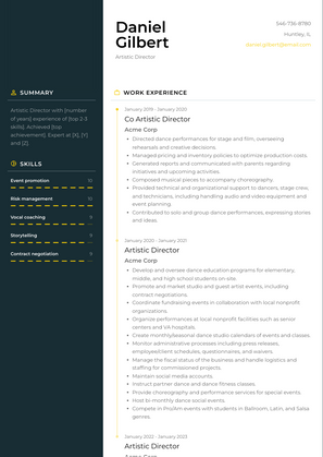 Artistic Director Resume Sample and Template