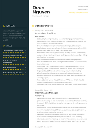Internal Audit Manager Resume Sample and Template