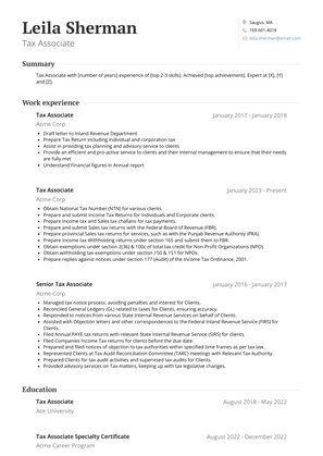 Tax Associate Resume Sample and Template