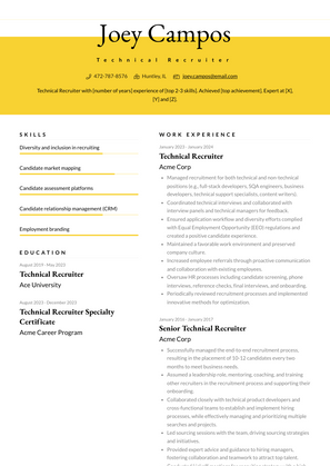 Technical Recruiter Resume Sample and Template