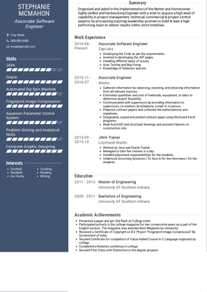 Associate Software Engineer Resume Sample and Template