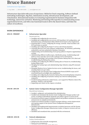 Infrastructure Specialist Resume Sample and Template