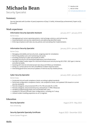 Security Specialist Resume Sample and Template