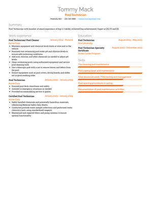 Pool Technician Resume Sample and Template
