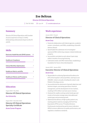 Director Of Clinical Operations Resume Sample and Template