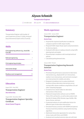 Transportation Engineer Resume Sample and Template