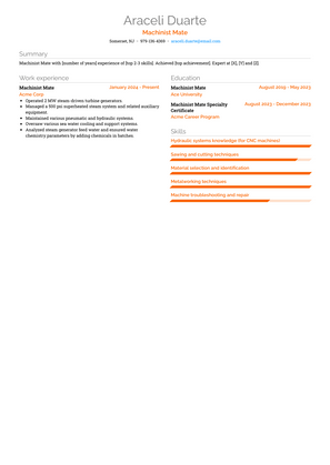 Machinist Mate Resume Sample and Template