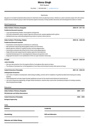 PhD Student Resume Sample and Template