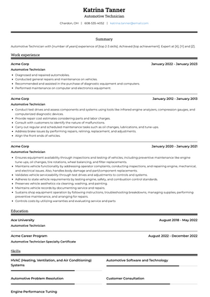 Automotive Technician Resume Sample and Template