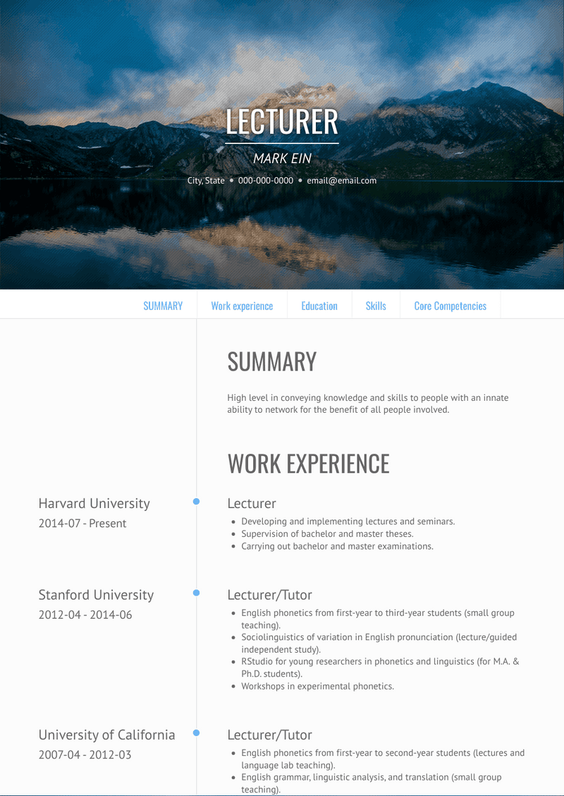 Lecturer Resume Sample and Template