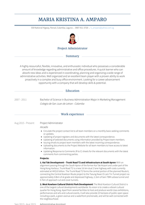 Project Administrator Resume Sample and Template