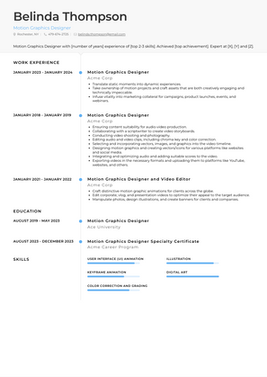 Motion Graphics Designer Resume Sample and Template