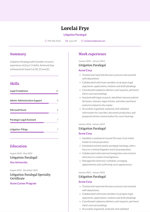 Litigation Paralegal Resume Sample and Template