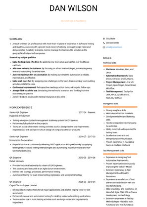 Senior QA Engineer Resume Sample and Template