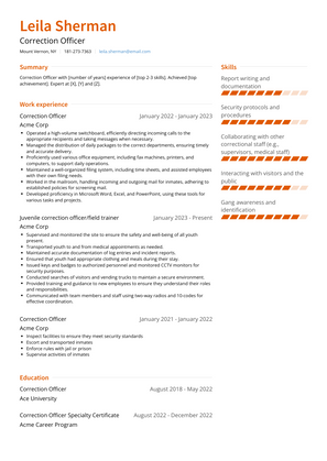Correction Officer Resume Sample and Template