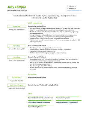 Executive Personal Assistant Resume Sample and Template