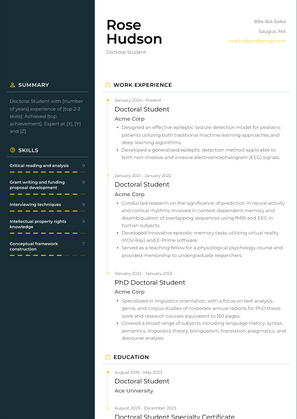 Doctoral Student Resume Sample and Template