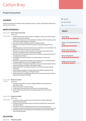 Project Accountant Resume Sample and Template