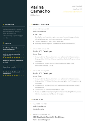 iOS Developer Resume Sample and Template