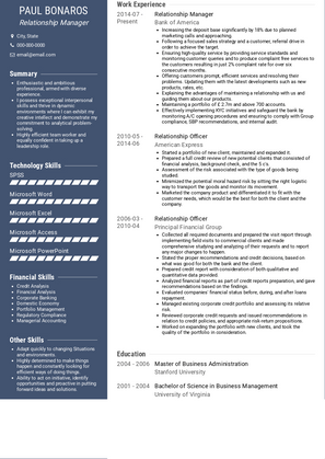 Relationship Manager Resume Sample and Template