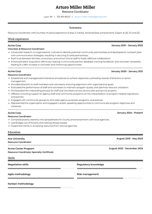 Resource Coordinator Resume Sample and Template