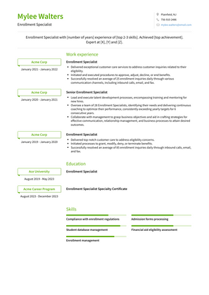 Enrollment Specialist Resume Sample and Template