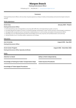 Parking Enforcement Officer Resume Sample and Template