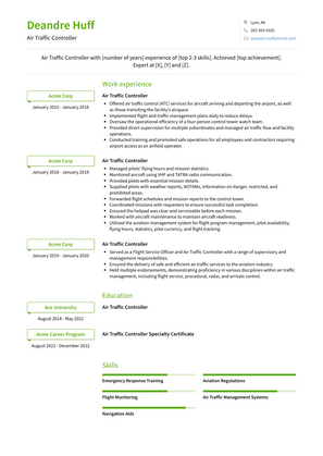 Air Traffic Controller Resume Sample and Template