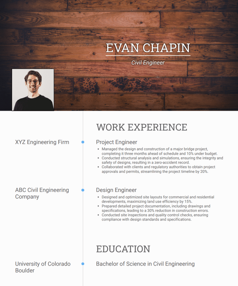 Reverse Chronological Photo Resume Template - Onyx