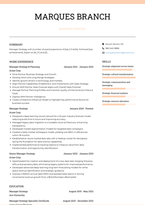 Manager Strategy Resume Sample and Template