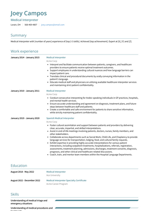 Medical Interpreter Resume Sample and Template