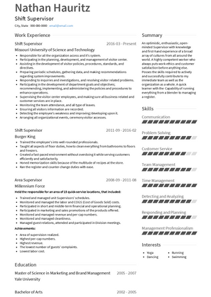 Shift Supervisor Resume Sample and Template