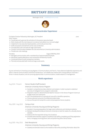 Honors Student Staff Assistant Resume Sample and Template