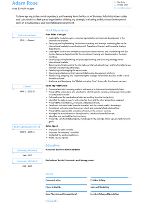 Area Sales Manager Resume Sample and Template