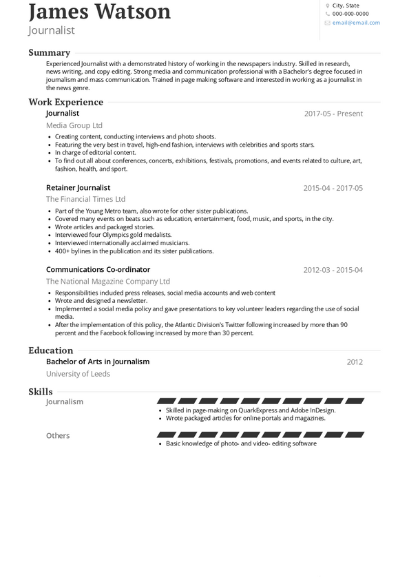 best resume format for journalism