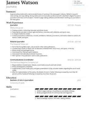 Journalist Resume Sample and Template