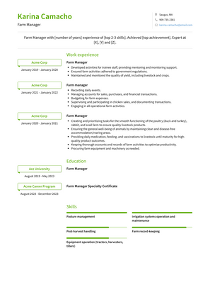 Farm Manager Resume Sample and Template