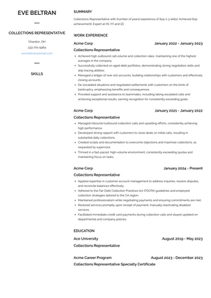 Collections Representative Resume Sample and Template