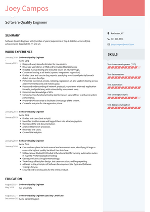 Software Quality Engineer Resume Sample and Template