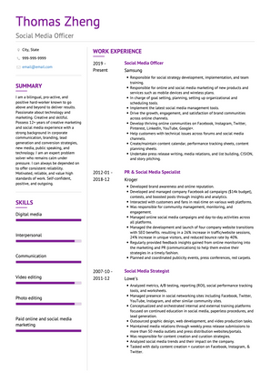 Social Media Officer CV Example and Template