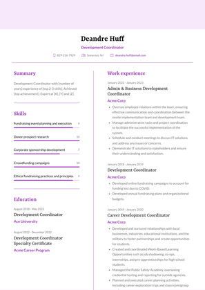 Development Coordinator Resume Sample and Template