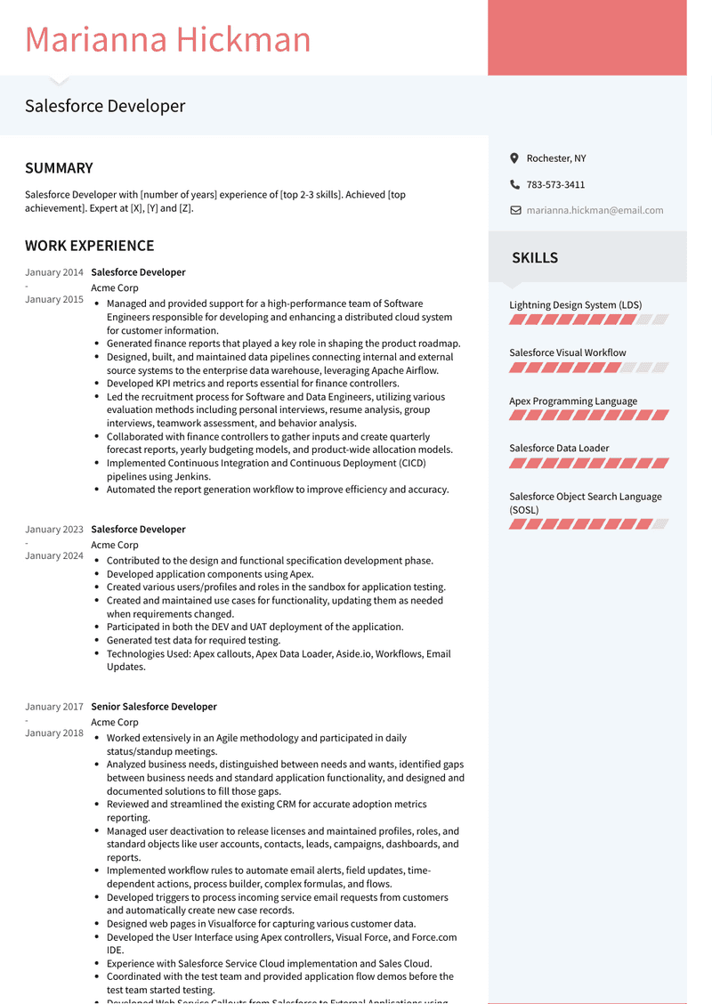 Salesforce Developer Resume Sample and Template