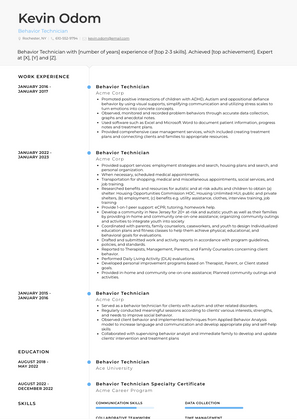 Behavior Technician Resume Sample and Template