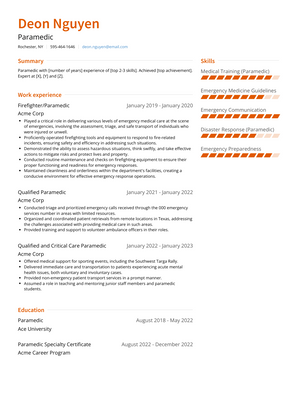 Paramedic Resume Sample and Template