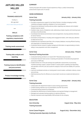 Training Associate Resume Sample and Template