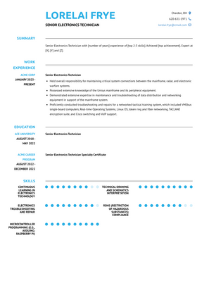 Senior Electronics Technician Resume Sample and Template