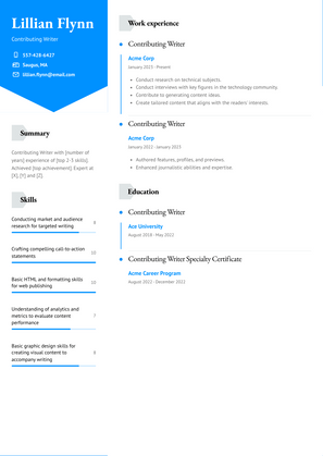 Contributing Writer Resume Sample and Template