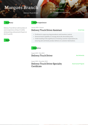 Delivery Truck Driver Resume Sample and Template
