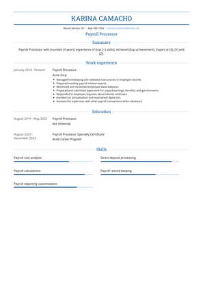 Payroll Processor Resume Sample and Template