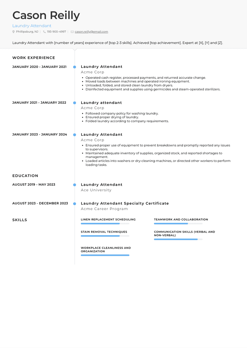 Laundry Attendant Resume Sample and Template